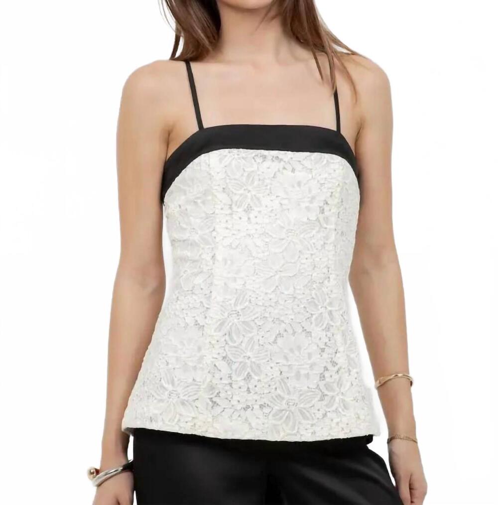 NEW WHITEROOM+CACTUS fitted lace sleeveless tank top in cream/black